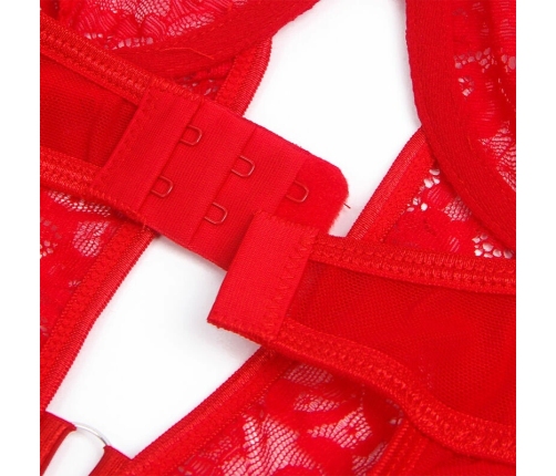 Subblime Teddy L/XL Red - Lace Garter Bodysuit with Strap Accents