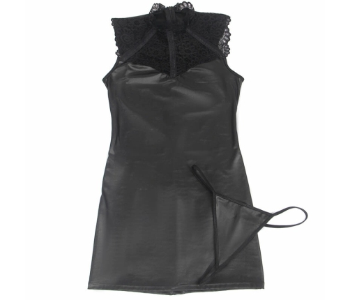 Subblime Elegant Leather & Lace Dress S/M - Black, Figure-Enhancing Design