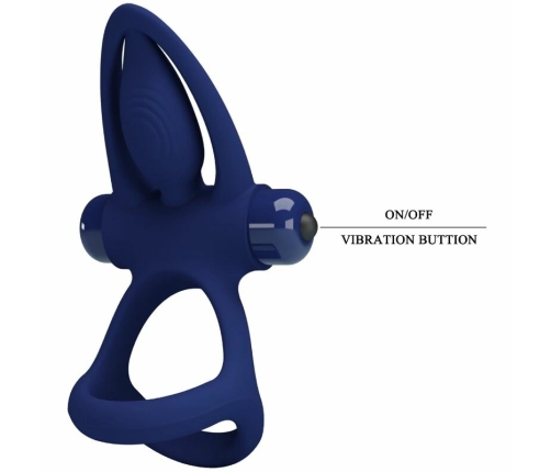 Pretty Love MAT Double Silicone Ring Blue - 10-Mode Vibrating Couples System