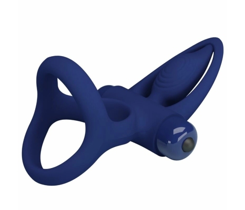 Pretty Love MAT Double Silicone Ring Blue - 10-Mode Vibrating Couples System