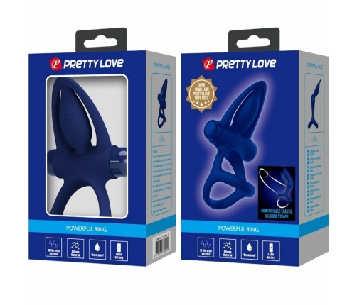 Pretty Love MAT Double Silicone Ring Blue - 10-Mode Vibrating Couples System