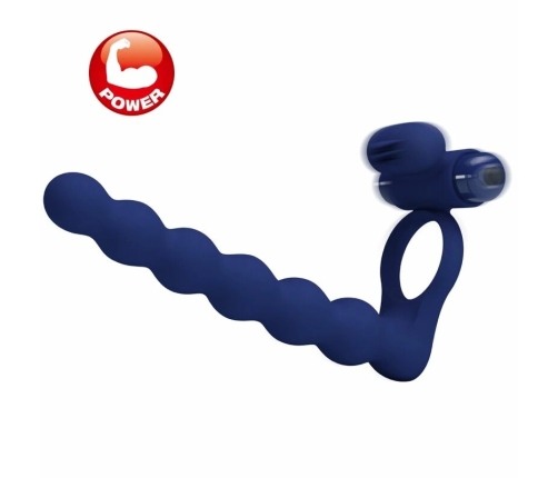 Pretty Love Ajmal Blue Vibrating Silicone Ring with Plug, 10 Modes