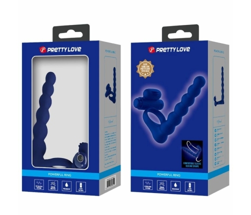 Pretty Love Ajmal Blue Vibrating Silicone Ring with Plug, 10 Modes