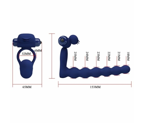 Pretty Love Ajmal Blue Vibrating Silicone Ring with Plug, 10 Modes