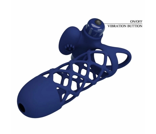 Pretty Love Giann Blue Silicone Vibrating Ring with Sheath, 10 Modes