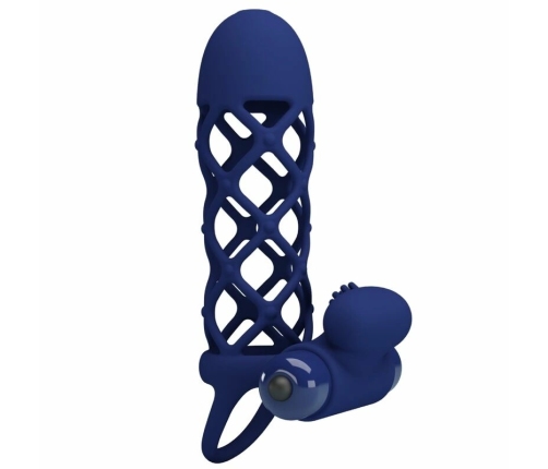 Pretty Love Giann Blue Silicone Vibrating Ring with Sheath, 10 Modes