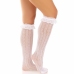 Leg Avenue Knee-High Socks White Ruffle Cuff Stretch Knit One Size