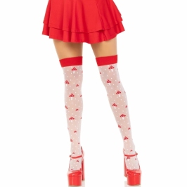 Leg Avenue Mushroom High Socks Red/White - Sheer Thigh-High Polka Dot Design