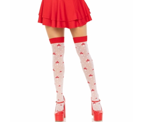 Leg Avenue Mushroom High Socks Red/White - Sheer Thigh-High Polka Dot Design