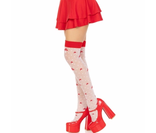 Leg Avenue Mushroom High Socks Red/White - Sheer Thigh-High Polka Dot Design
