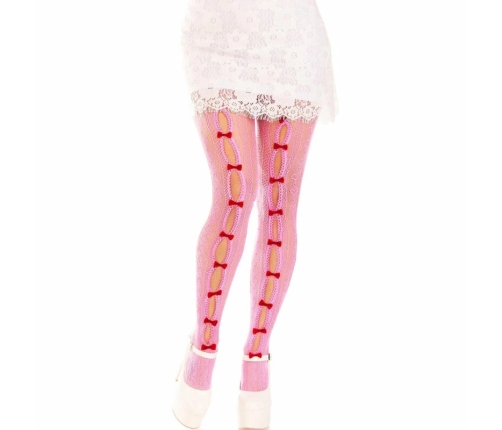 LEG AVENUE - STOCKINGS WITH OPENINGS HEART & BOWS PINK
