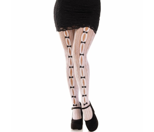 Leg Avenue Sweetheart Net White Stockings with Heart Openings & Bows One Size