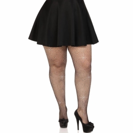 Leg Avenue Colby Plus Size Mesh Stockings with Rhinestone Accents Black
