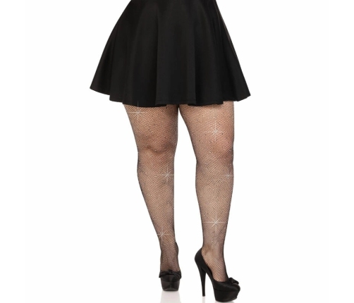 Leg Avenue Colby Plus Size Mesh Stockings with Rhinestone Accents Black