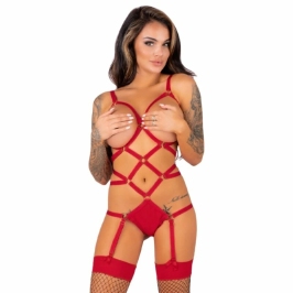 Livco Corsetti Thiara LC 20213 Red L/XL - Elegant Bodysuit & Stockings Set Livco Corsetti Thiara LC 20213 Red L/XL - Elegant Bodysuit & Stockings Set