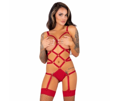 Livco Corsetti Thiara LC 20213 Red L/XL - Elegant Bodysuit & Stockings Set