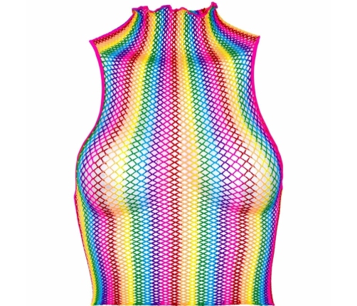 Leg Avenue Rainbow Net Crop Top Multicolor - Stretch Festival Fashion