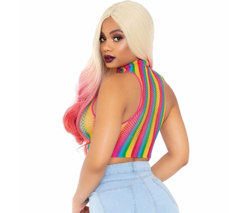 Leg Avenue Rainbow Net Crop Top Multicolor - Stretch Festival Fashion