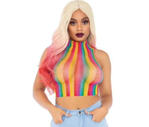 Leg Avenue Rainbow Net Crop Top Multicolor - Stretch Festival Fashion