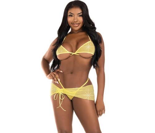 Leg Avenue Three-Piece Diamond Mesh Set Yellow M/L - Sheer & Sparkling Design