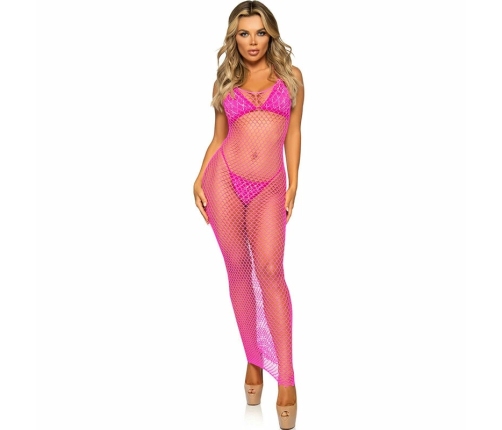 LEG AVENUE - VESTIDO DE REJILLA LARGO FUCSIA TALLA ÚNICA