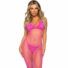 Leg Avenue Long Mesh Dress Fuchsia One Size - Open Back, Stretch Fit
