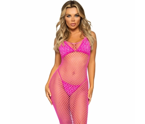 LEG AVENUE - VESTIDO DE REJILLA LARGO FUCSIA TALLA ÚNICA
