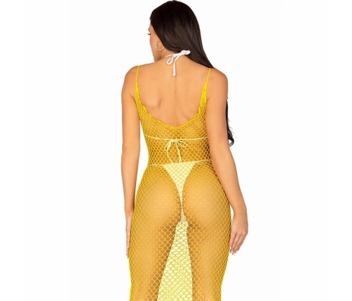 Leg Avenue Long Net Dress Yellow One Size - Stretch Mesh with Open Back