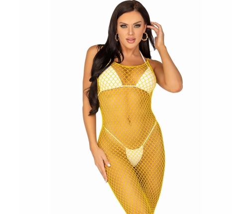 Leg Avenue Long Net Dress Yellow One Size - Stretch Mesh with Open Back