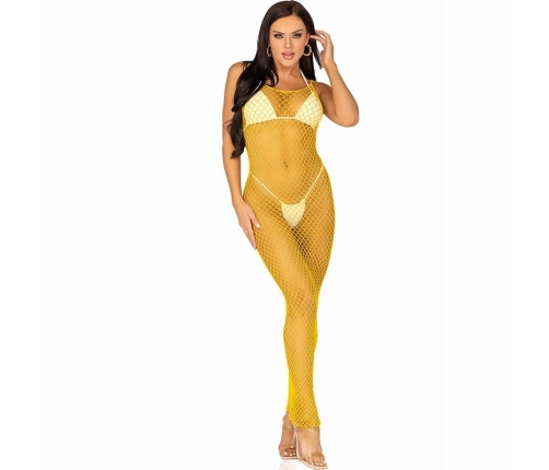 Leg Avenue Long Net Dress Yellow One Size - Stretch Mesh with Open Back