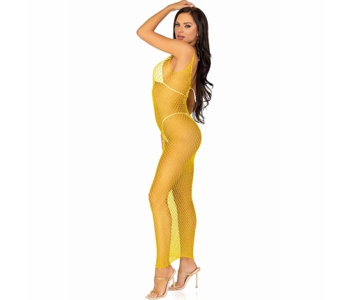 Leg Avenue Long Net Dress Yellow One Size - Stretch Mesh with Open Back