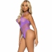 Leg Avenue Bodysuit Violet - Seamless Hexi Net, Deep V, One Size