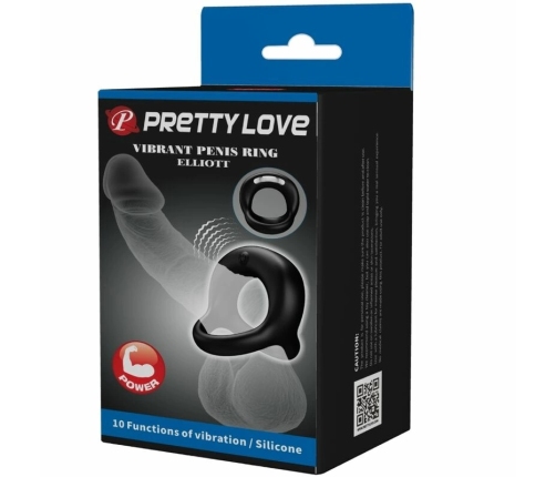 Pretty Love Elliott Black Silicone Vibration Ring with 10 Modes, Waterproof