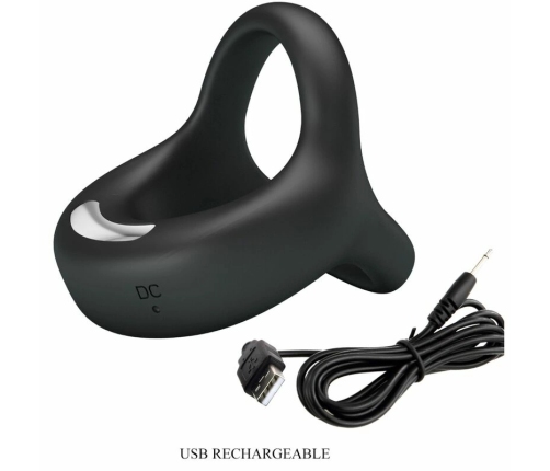 Pretty Love Elliott Black Silicone Vibration Ring with 10 Modes, Waterproof