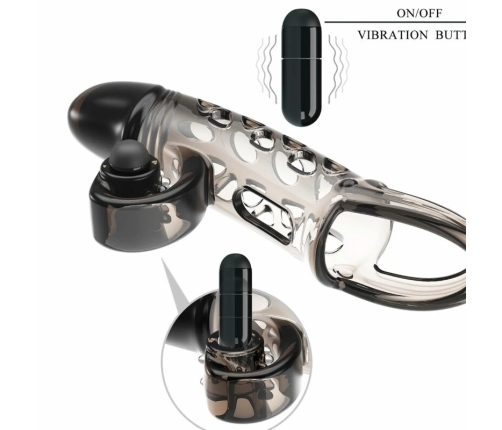 ROMANCE Black Intimate Sleeve with Vibrating Flexible Tip, Adjustable Fit