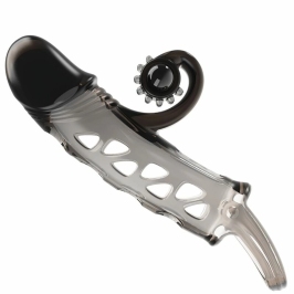 ROMANCE Black Intimate Sleeve with Vibrating Flexible Tip, Adjustable Fit