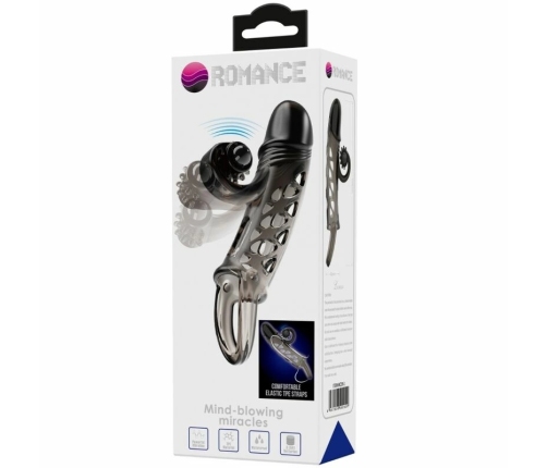 ROMANCE Black Intimate Sleeve with Vibrating Flexible Tip, Adjustable Fit