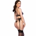 Chilirose CR 4713 Four-Piece Black Lingerie Set with Stockings, Size M