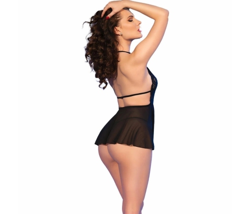 Chilirose CR4720 Elegant Black Tulle Babydoll & Lace Thong Set XL