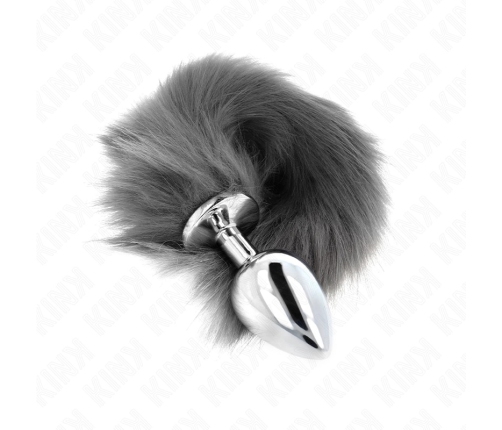 KINK Intimate Plug L Silicone Grey-White Tail 10x4cm | 40cm Synthetic Tail