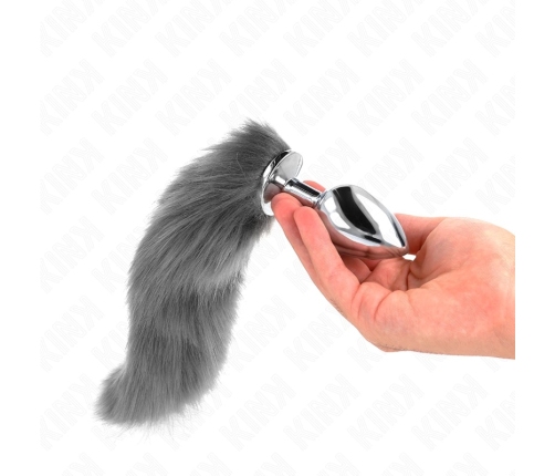 KINK Intimate Plug L Silicone Grey-White Tail 10x4cm | 40cm Synthetic Tail