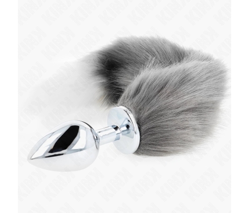 KINK Intimate Plug L Silicone Grey-White Tail 10x4cm | 40cm Synthetic Tail