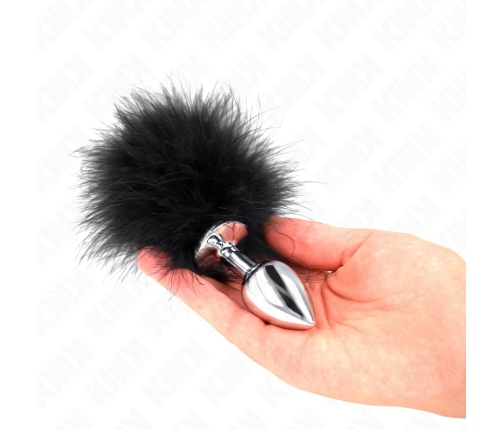KINK Stainless Steel Intimate Plug L 11x7cm with Black Synthetic Feather 11cm