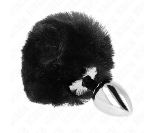 KINK Stainless Steel Plug with Black Faux Fur Rabbit Tail 7x3cm, 8cm Tail
