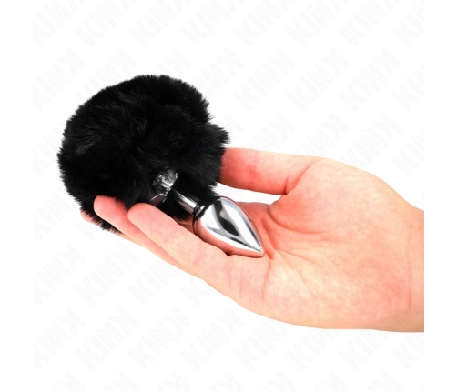KINK Stainless Steel Plug with Black Faux Fur Rabbit Tail 7x3cm, 8cm Tail