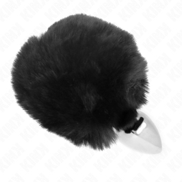 KINK Stainless Steel Plug with Black Faux Fur Rabbit Tail 7x3cm, 8cm Tail