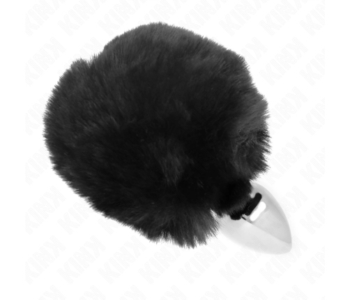 KINK Stainless Steel Plug with Black Faux Fur Rabbit Tail 7x3cm, 8cm Tail