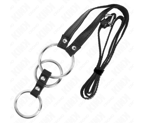 KINK Adjustable Triple Metal Ring with Leather Strap 3.8-5 cm, 112 cm Belt