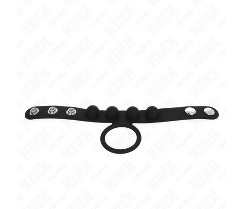 KINK Leather Adjustable Ring 3.5 cm - Pressure Closure, Black, 23x2 cm