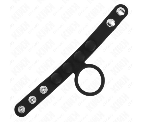 KINK Leather Adjustable Ring 3.5 cm - Pressure Closure, Black, 23x2 cm